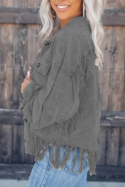 Casual Solid Tassel Asymmetrical Turndown Collar Outerwear