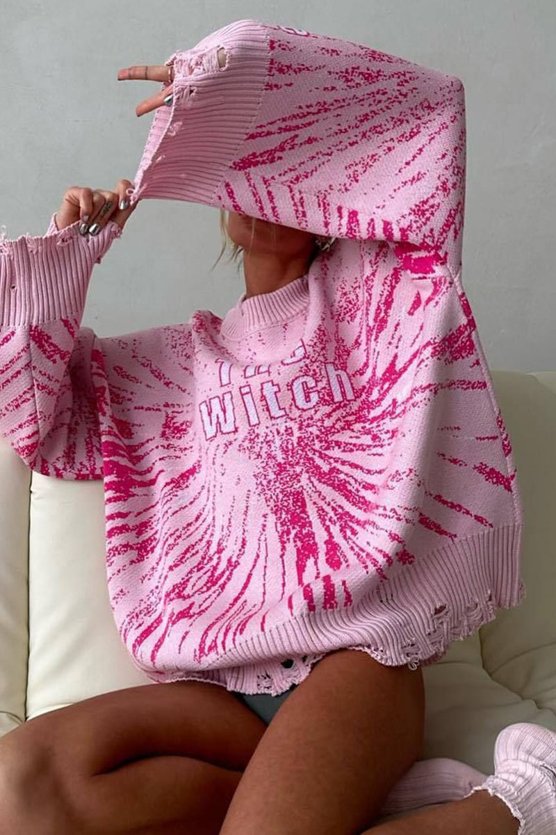 Casual Embroidery Patchwork O Neck Tops Pink One Size