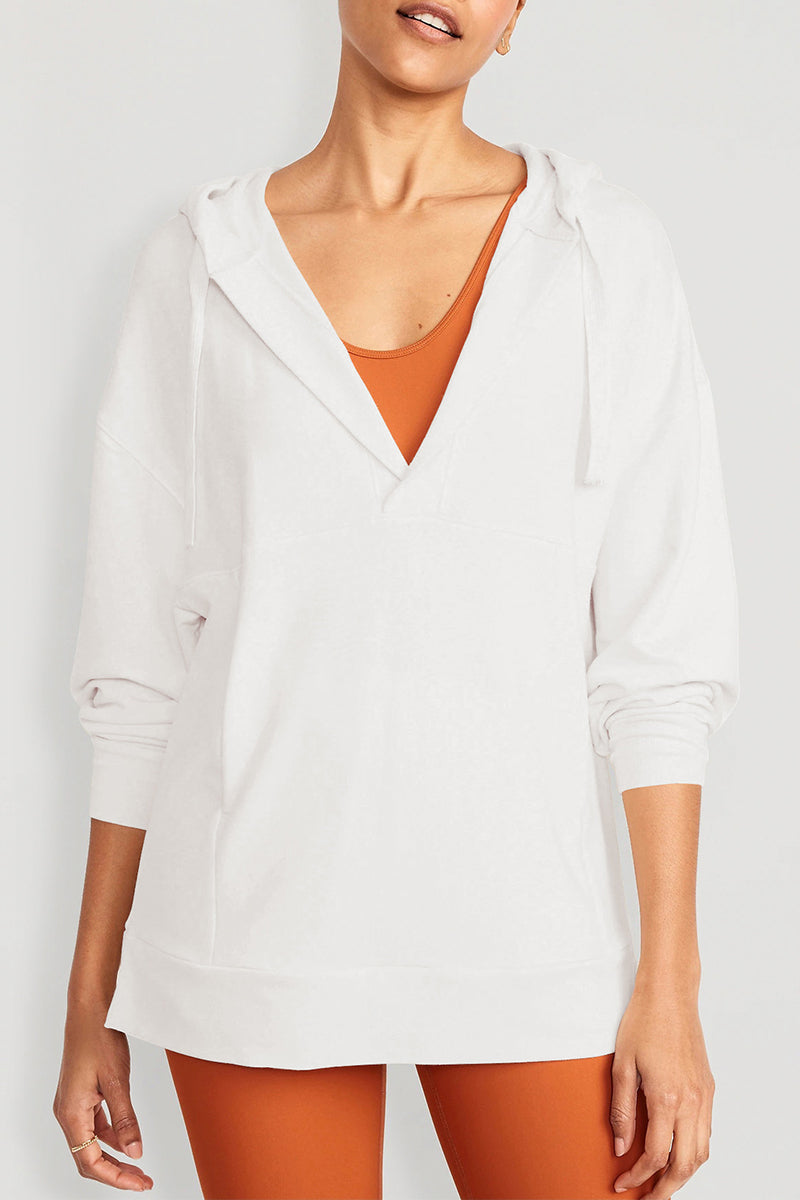 Casual Solid Pocket V Neck Tops