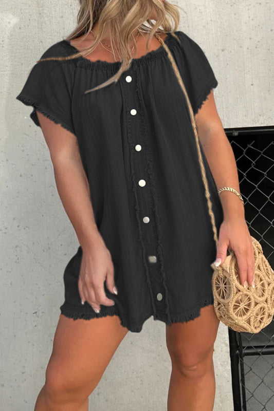 Casual Solid Tassel Make Old Off the Shoulder Short Sleeve Dress Dresses Black