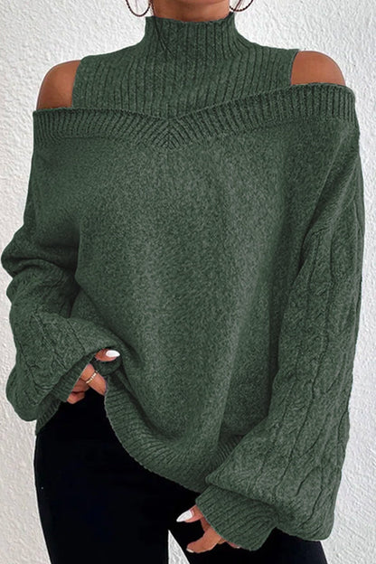 Casual Solid Hollowed Out Patchwork Turtleneck Tops