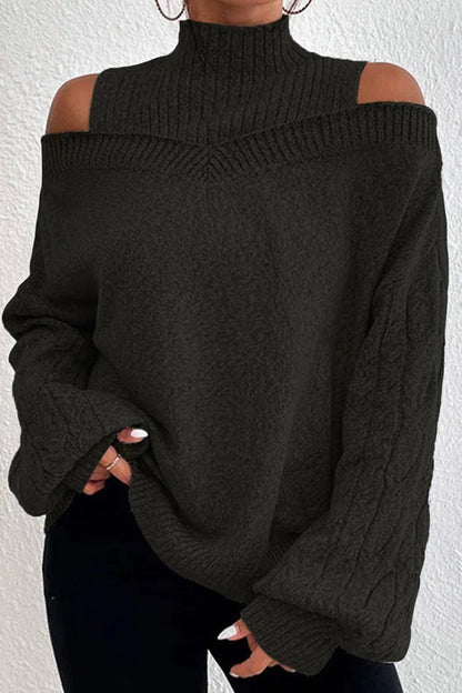 Casual Solid Hollowed Out Patchwork Turtleneck Tops