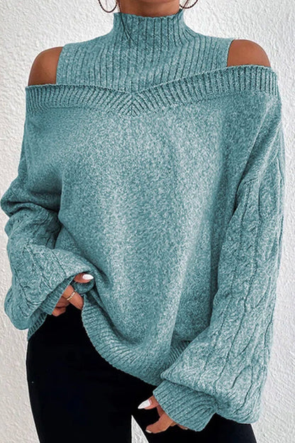 Casual Solid Hollowed Out Patchwork Turtleneck Tops