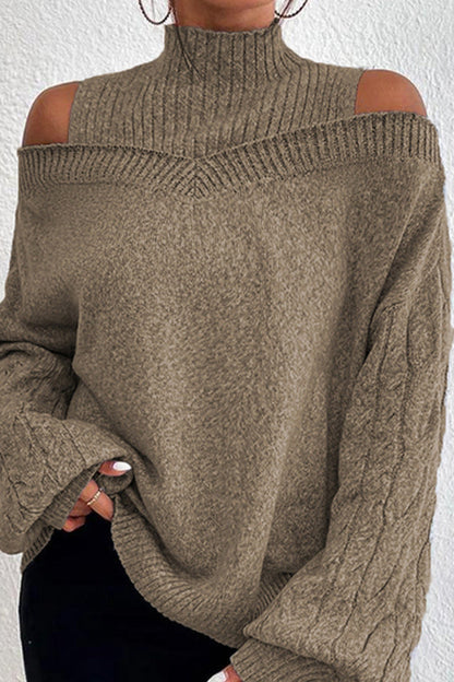 Casual Solid Hollowed Out Patchwork Turtleneck Tops