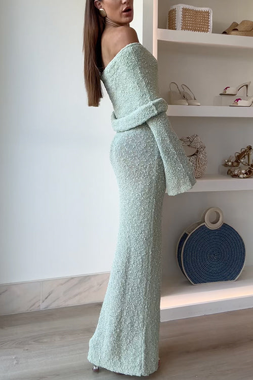 Margovil Off Shoulder Long Sleeves Bodycon Knit Maxi Dress