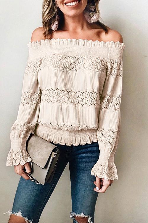 Margovil Off Shoulder Lace Splice Ruffle Top