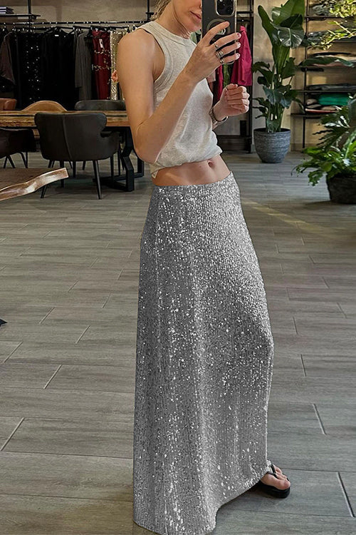 Margovil Elastic Waist Sequin A-line Maxi Skirt