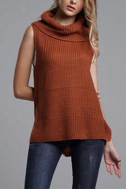 Margovil Cowl Neck Side Slit Sleeveless Sweater Vest