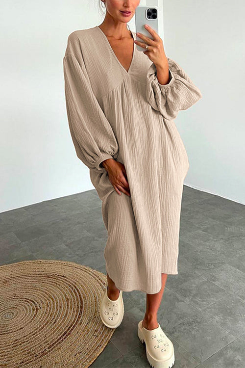 Margovil V Neck Long Sleeves Baggy Loungewear Midi Dress