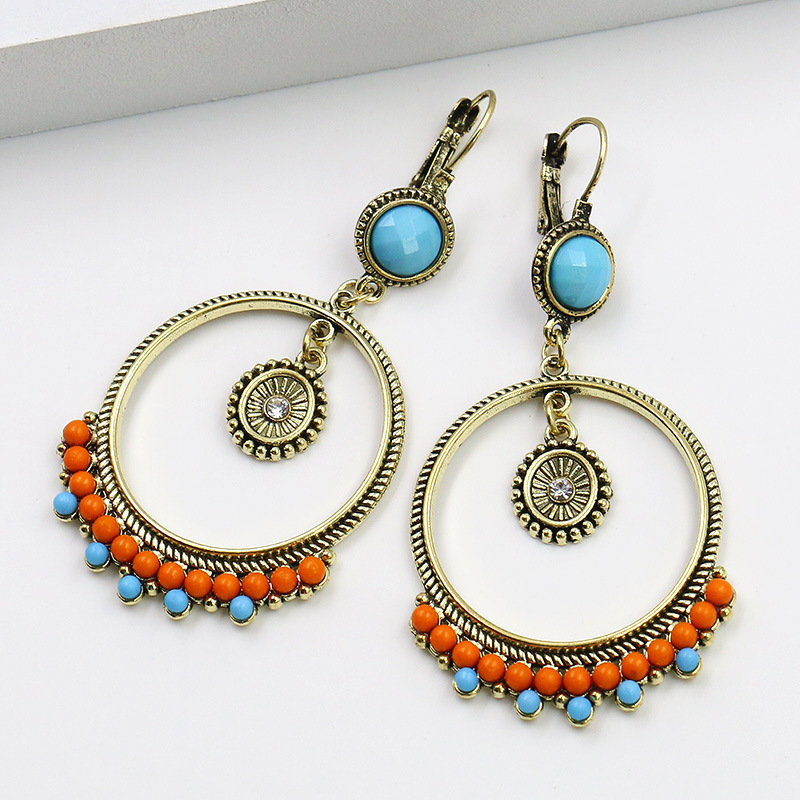 Bohemian Geometric Patchwork Earrings Blue One Size