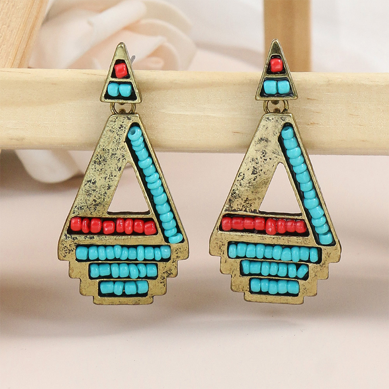 Bohemian Geometric Patchwork Earrings Red Blue One Size