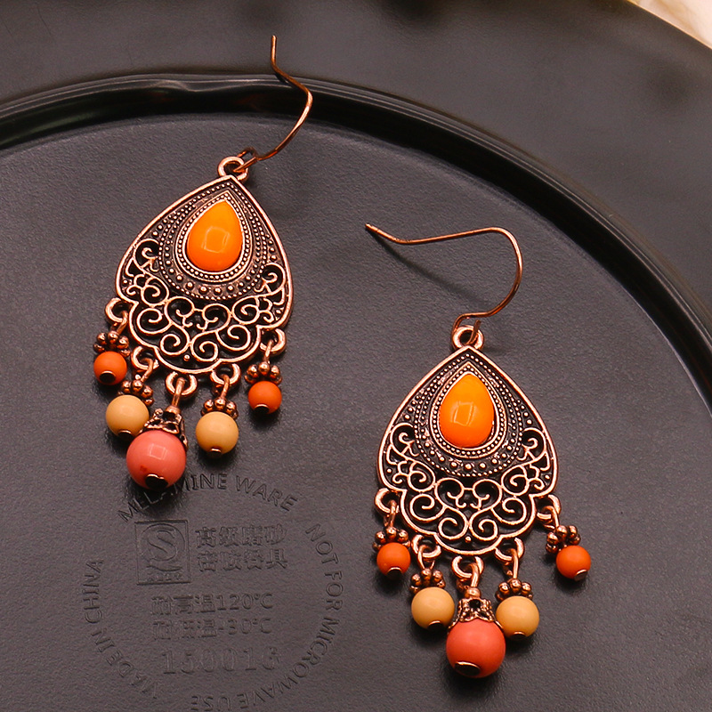 Bohemian Geometric Patchwork Earrings Orange One Size