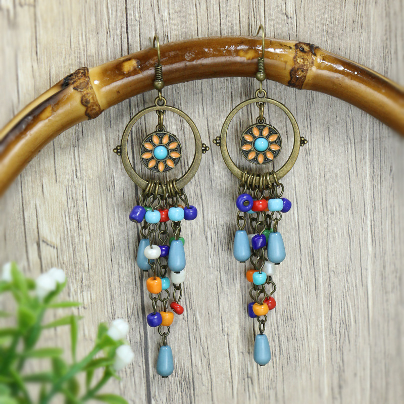 Bohemian Geometric Patchwork Earrings Antique Brass One Size