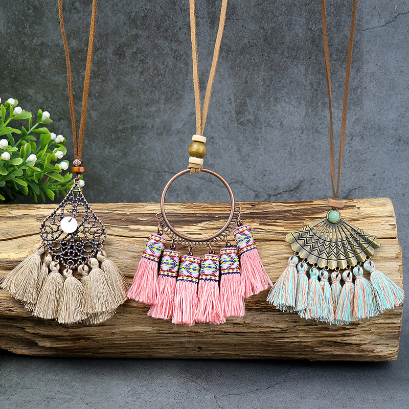 Bohemian Vintage Geometric Patchwork Necklaces Multicolor One Size