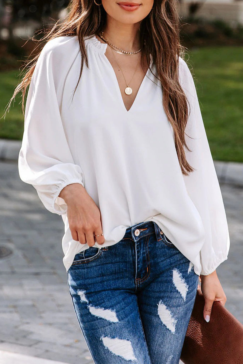 Casual Simplicity Solid V Neck Blouses(3 Colors)