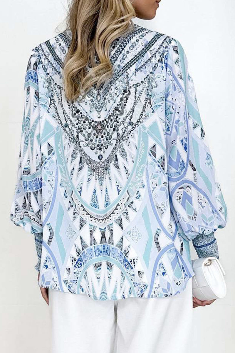 Elegant Print V Neck Blouses