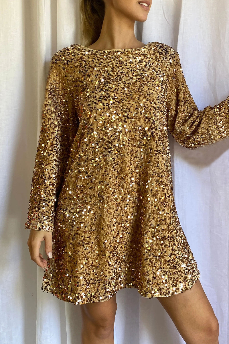 Sexy Party Solid Sequins With Bow O Neck Princess Dresses Gold