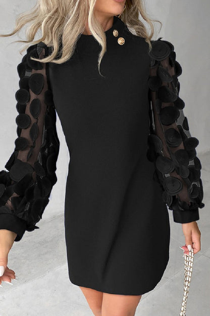 Casual Patchwork Hollowed Out Sequins Half A Turtleneck Long Sleeve Dresses