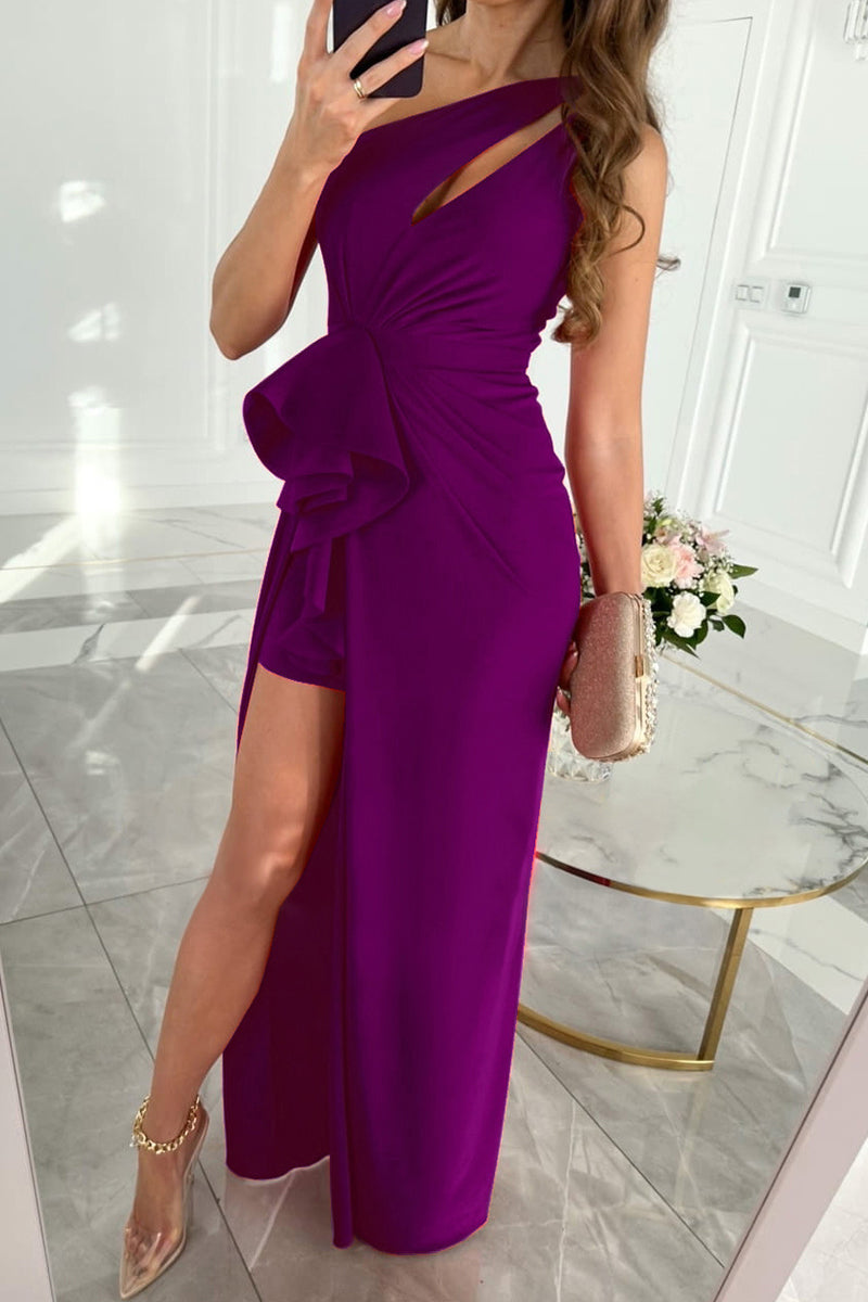 Celebrities Elegant Solid Fold Oblique Collar Evening Dress Dresses(5 Colors) Purple