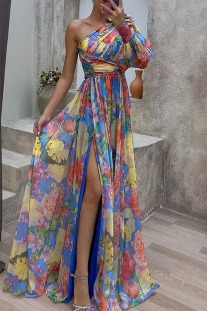 Elegant Floral Slit Evening Dress Dresses(5 Colors) Blue