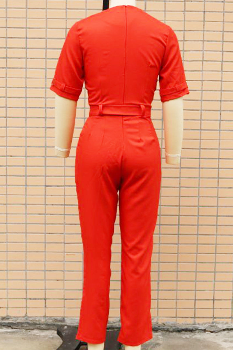 Casual Street Solid Patchwork Buttons Turn-back Collar Regular Jumpsuits(5 Colors)