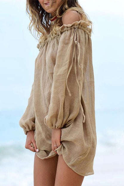 Sexy Solid Draw String Swimwears Cover Up Khaki One Size