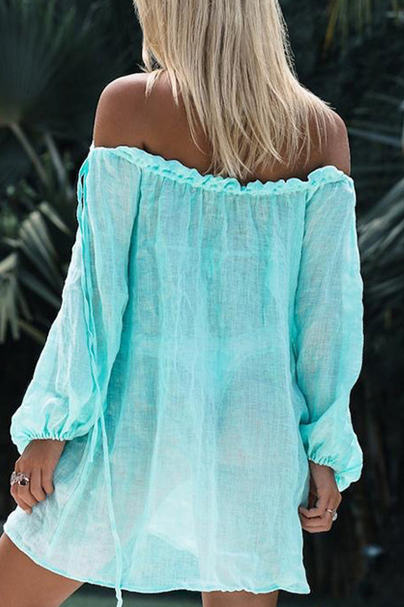 Sexy Solid Draw String Swimwears Cover Up Sky Blue One Size