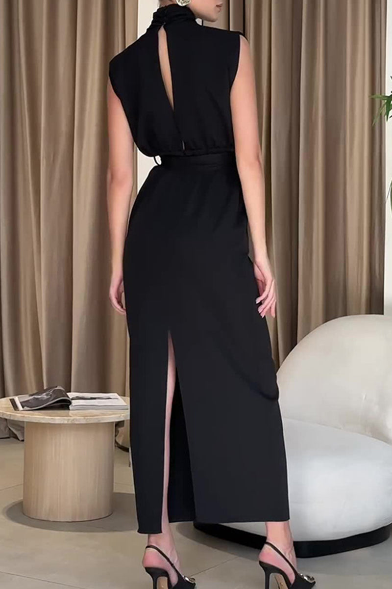 Celebrities Elegant Solid Backless Slit Half A Turtleneck One Step Skirt Dresses