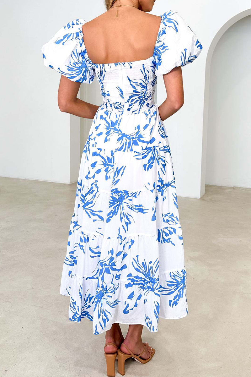 Sweet Elegant Floral Hollowed Out Off the Shoulder Printed Dress Dresses