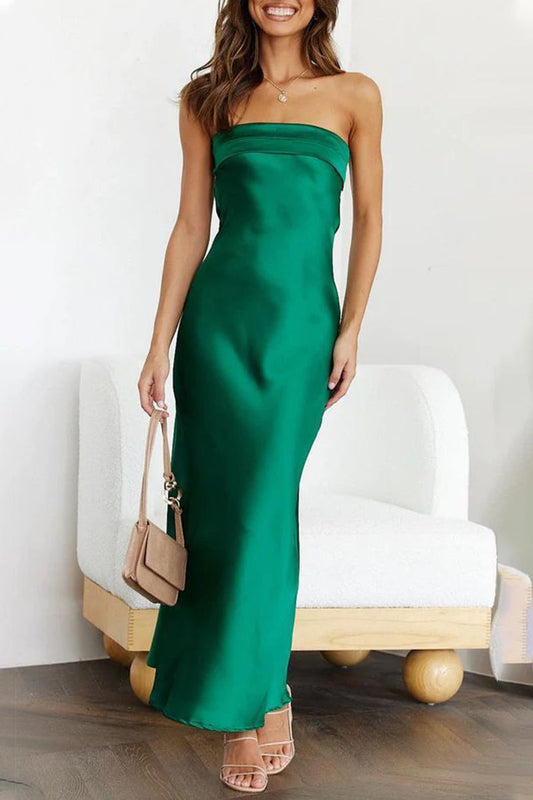 Celebrities Elegant Solid Backless Strapless One Step Skirt Dresses Army Green