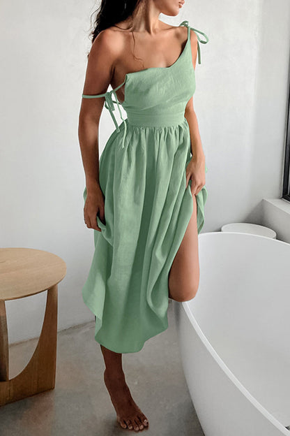 Sexy Solid Frenulum V Neck Sling Dress Dresses Green