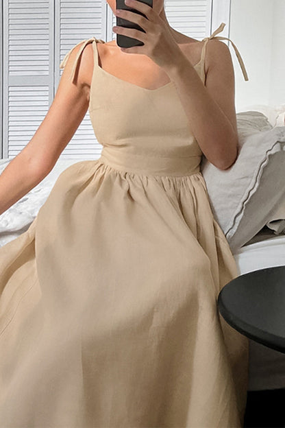 Sexy Solid Frenulum V Neck Sling Dress Dresses Khaki