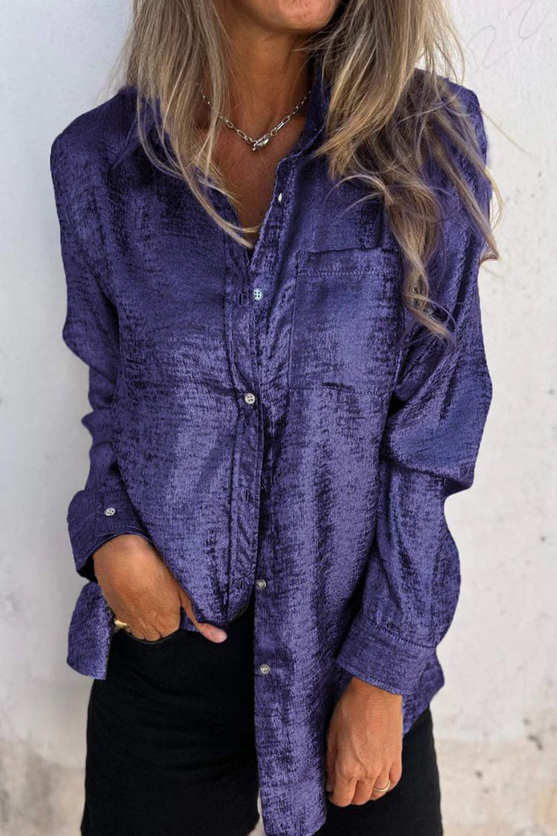 Casual Solid Sequined Turndown Collar Tops Purple