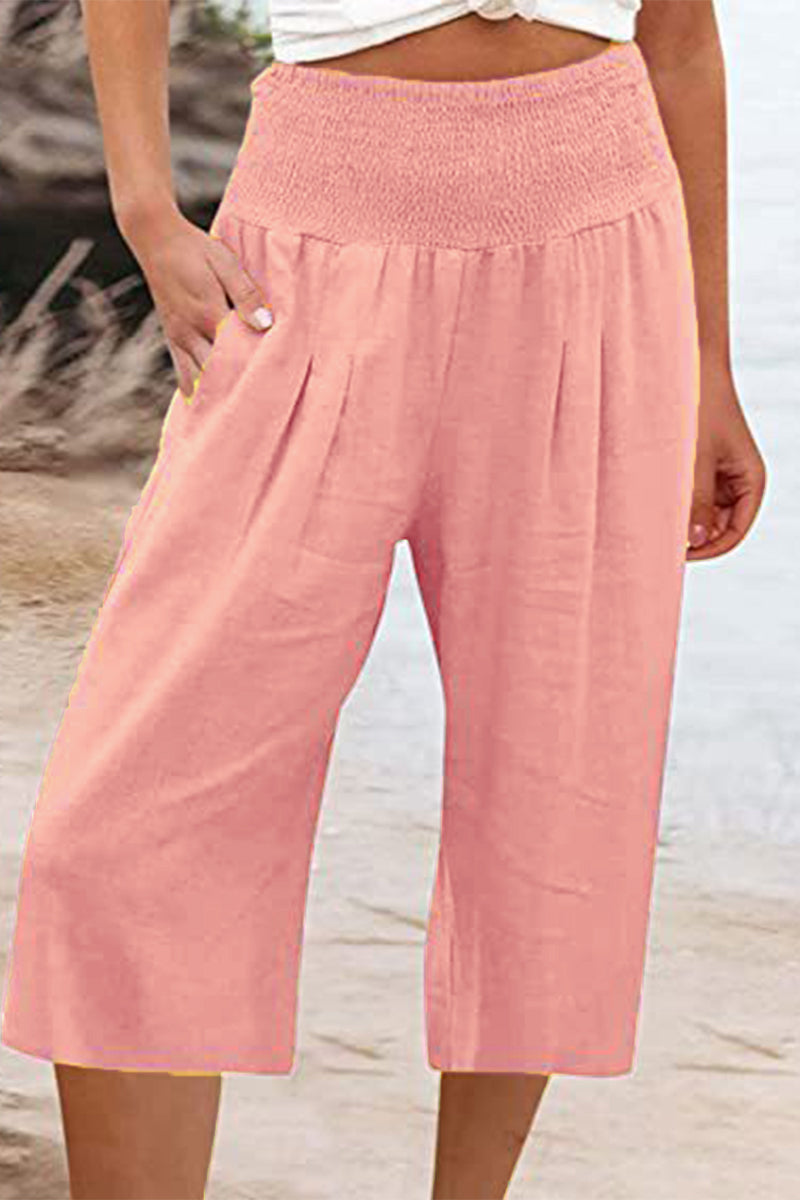 Casual Simplicity Solid Pocket Loose High Waist Wide Leg Solid Color Bottoms Pink