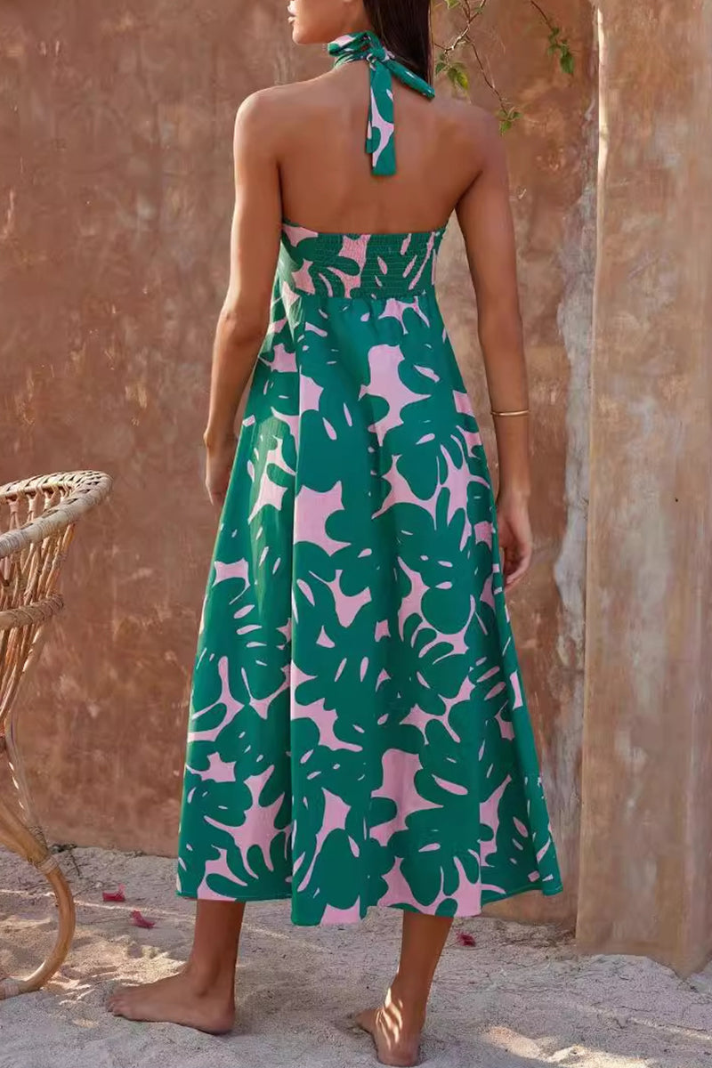 Sexy Bohemian Floral Backless Halter Printed Dresses