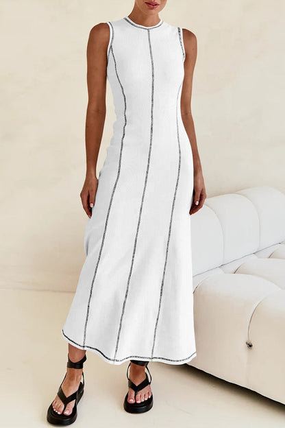 Casual Striped Contrast Weave O Neck Sleeveless Dresses