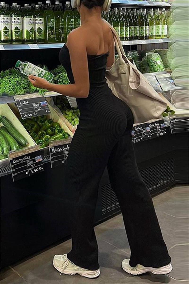 Sexy Casual Solid Backless Strapless Skinny Jumpsuits