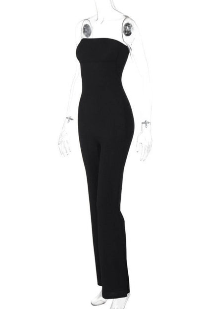 Sexy Casual Solid Backless Strapless Skinny Jumpsuits