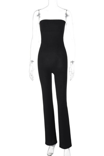 Sexy Casual Solid Backless Strapless Skinny Jumpsuits