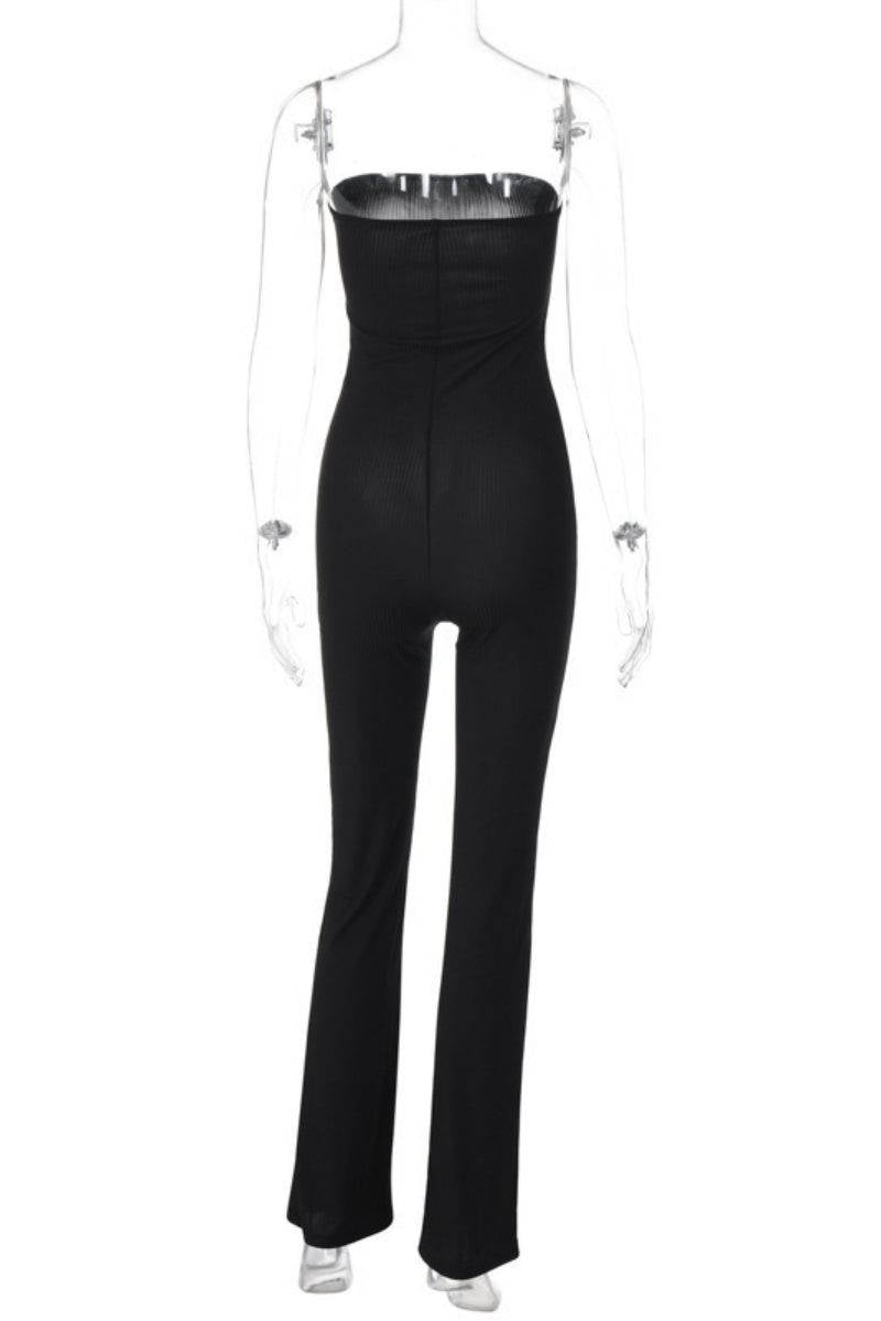 Sexy Casual Solid Backless Strapless Skinny Jumpsuits