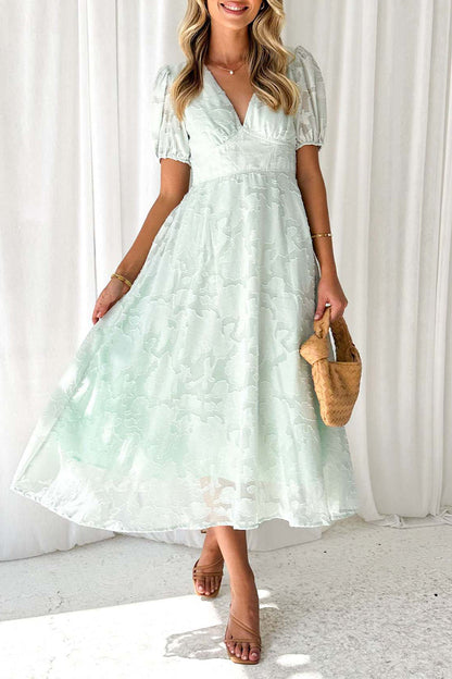 Elegant Solid Lace Pocket V Neck A Line Dresses Light Green