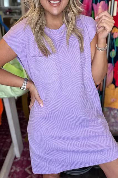 Casual Simplicity Solid Pocket Texture O Neck Short Sleeve Short Sleeve Dress Purple