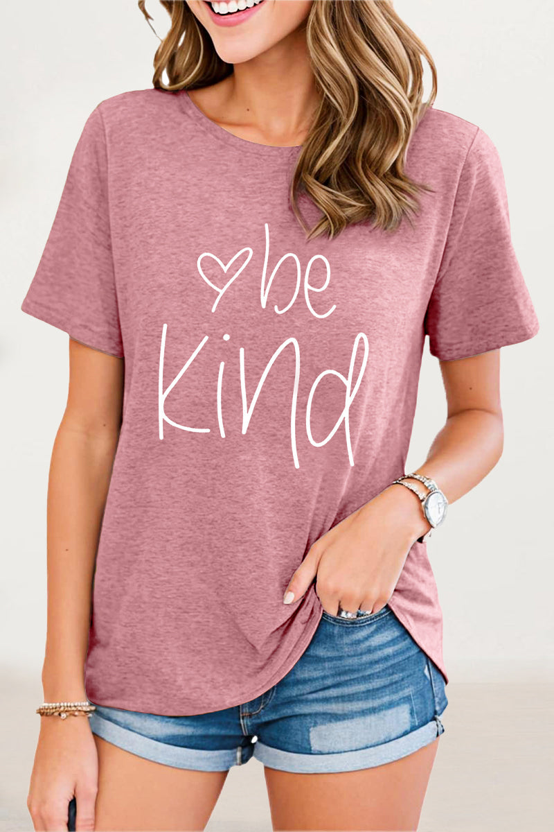 Casual Letter Print O Neck T-Shirts Pink