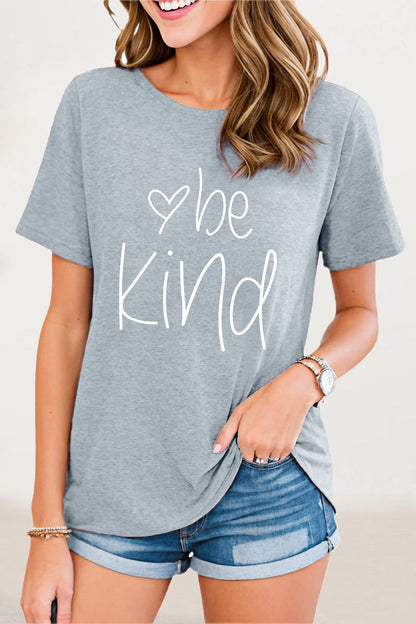 Casual Letter Print O Neck T-Shirts Grey