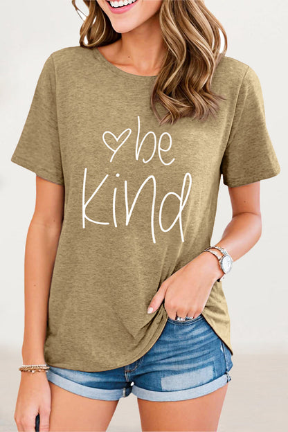 Casual Letter Print O Neck T-Shirts Khaki