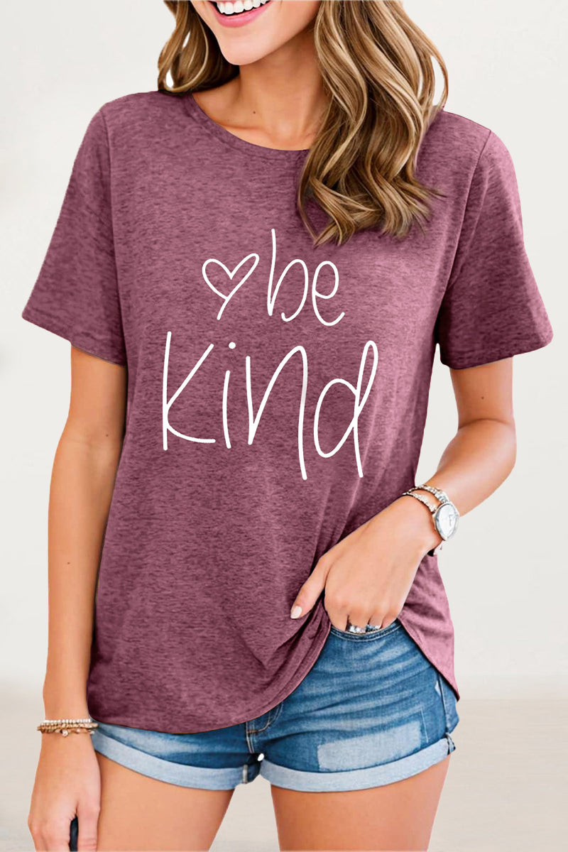 Casual Letter Print O Neck T-Shirts Burgundy