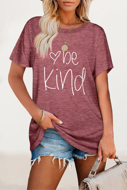 Casual Letter Print O Neck T-Shirts Purplish Red