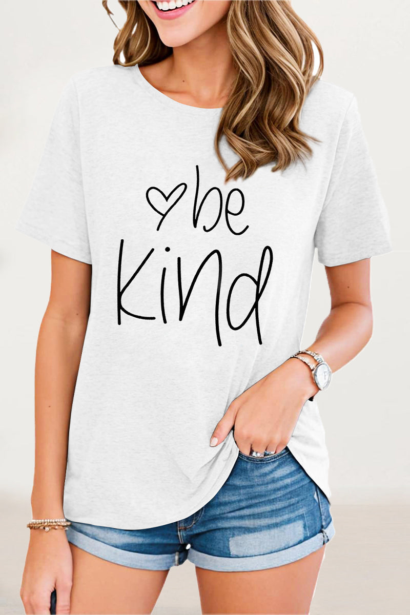 Casual Letter Print O Neck T-Shirts White