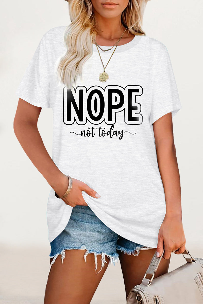 Casual Letter Print O Neck T-Shirts White