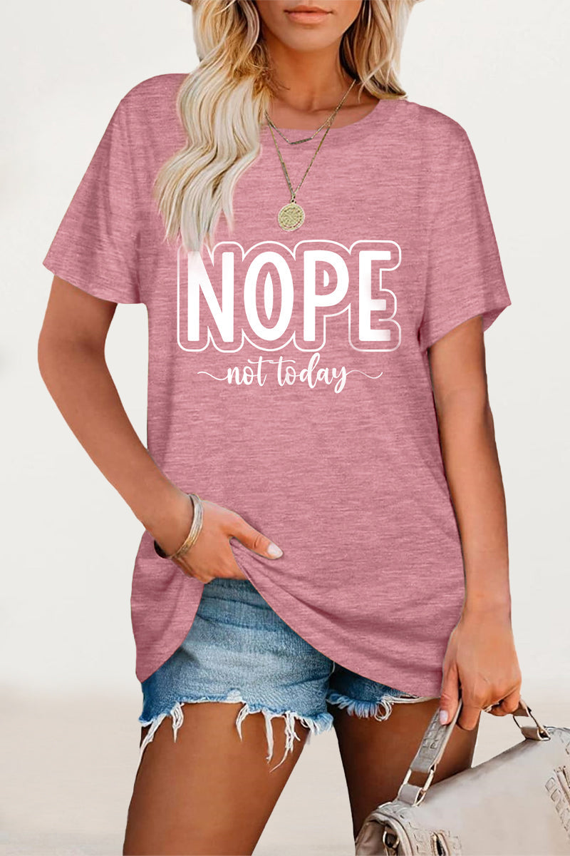 Casual Letter Print O Neck T-Shirts Pink